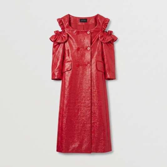Red Ruffled Shoulder Trench Coat