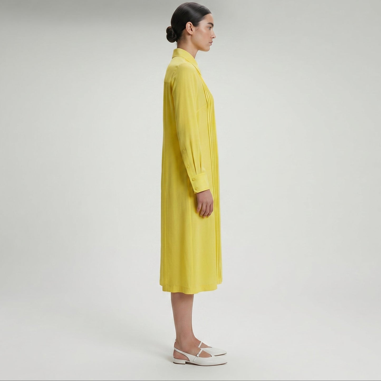 Pleated Yellow Shirt Dress