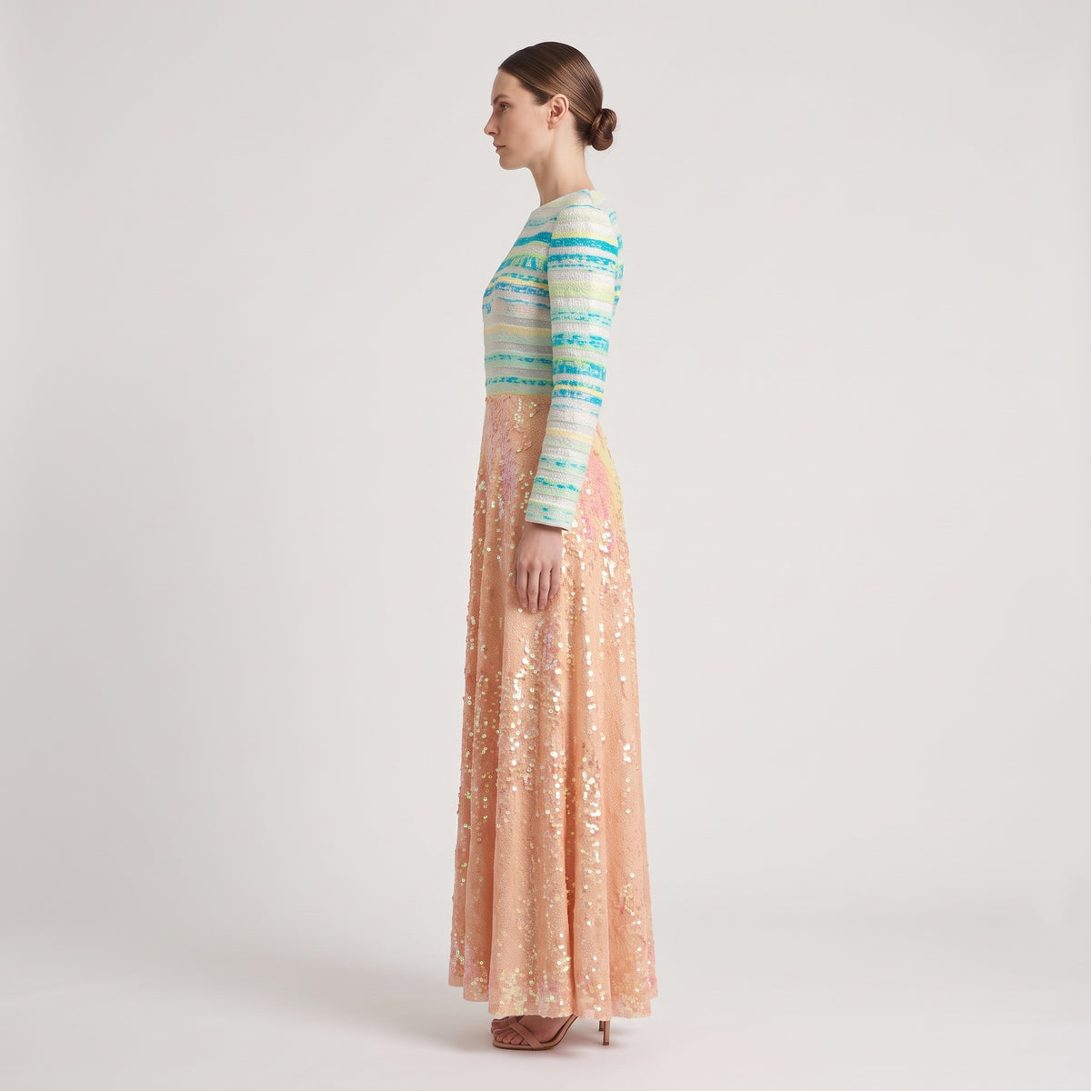 Striped Sequin Embellished Gown