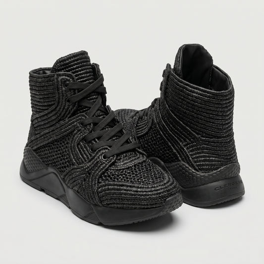 Textured Black High-Top Sneakers