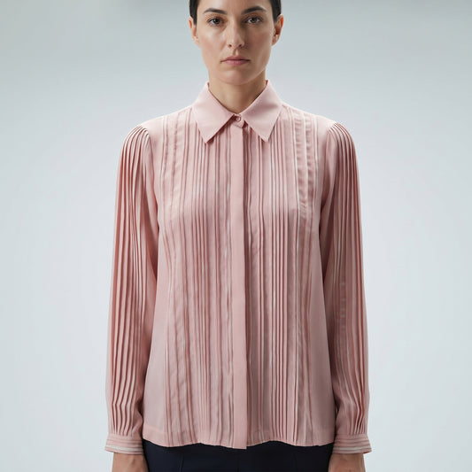 Pleated Pink Button Down Shirt