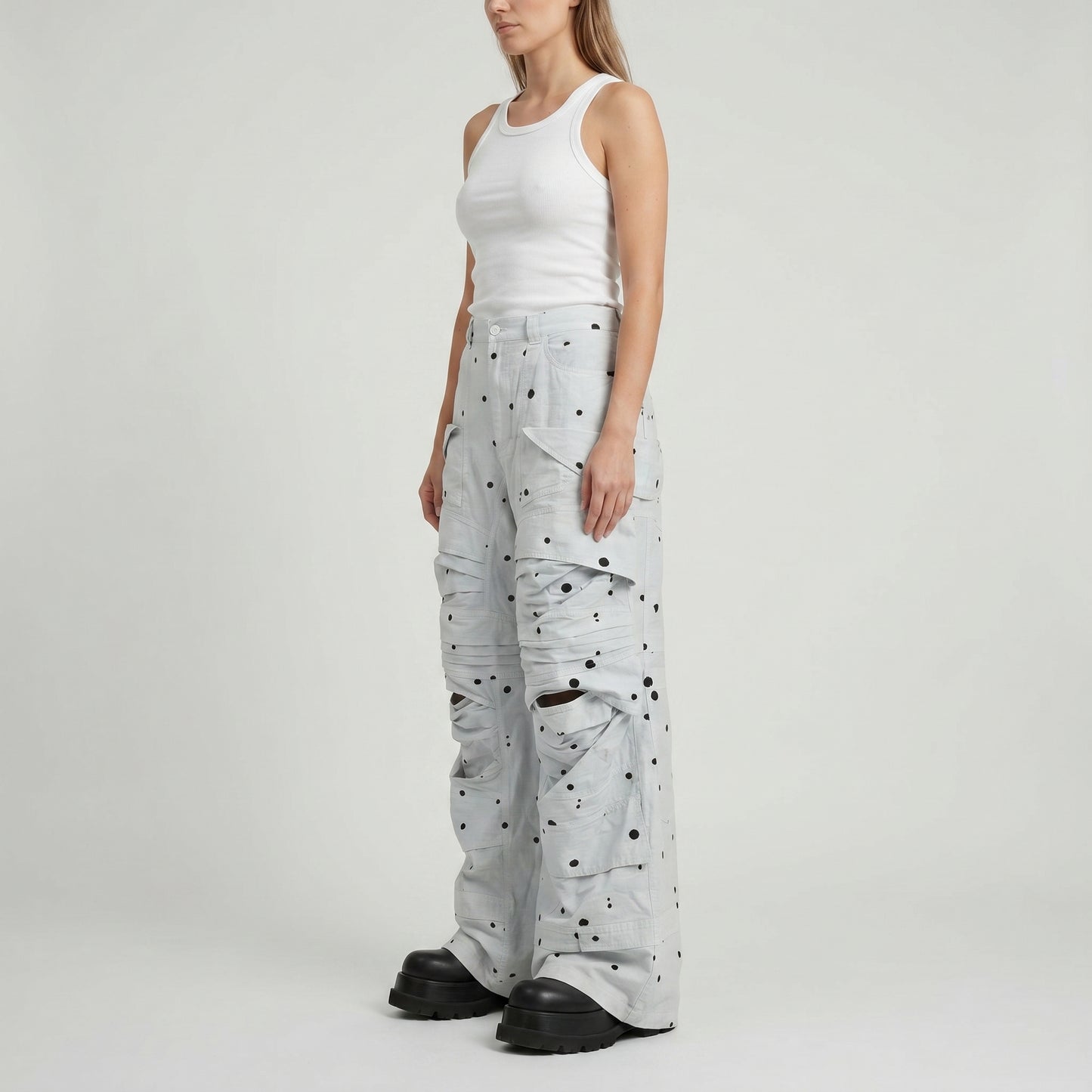Splatter Print Wide Cargo Trousers
