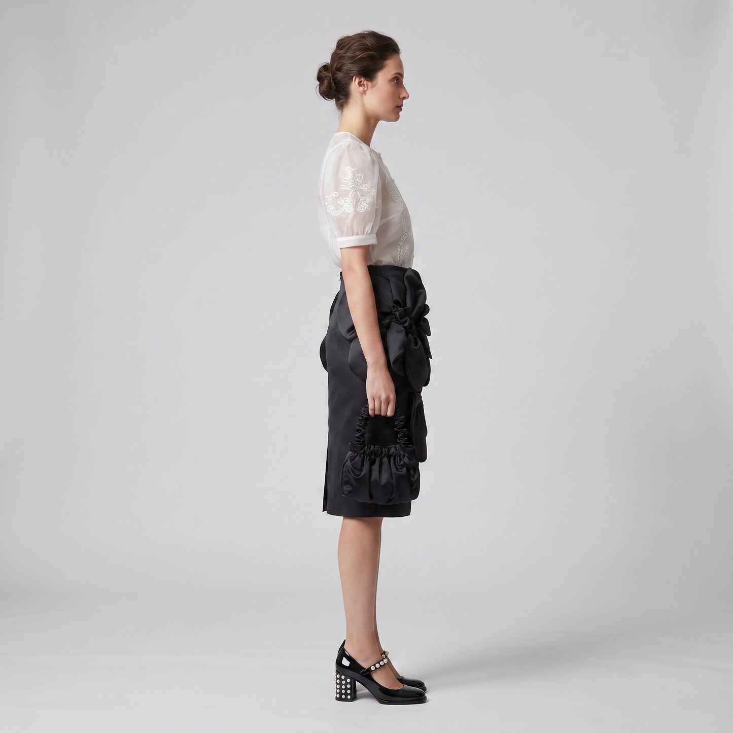Floral Applique Black Pencil Skirt