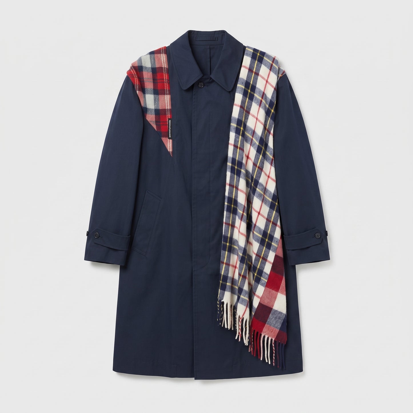Plaid Accent Navy Trench Coat