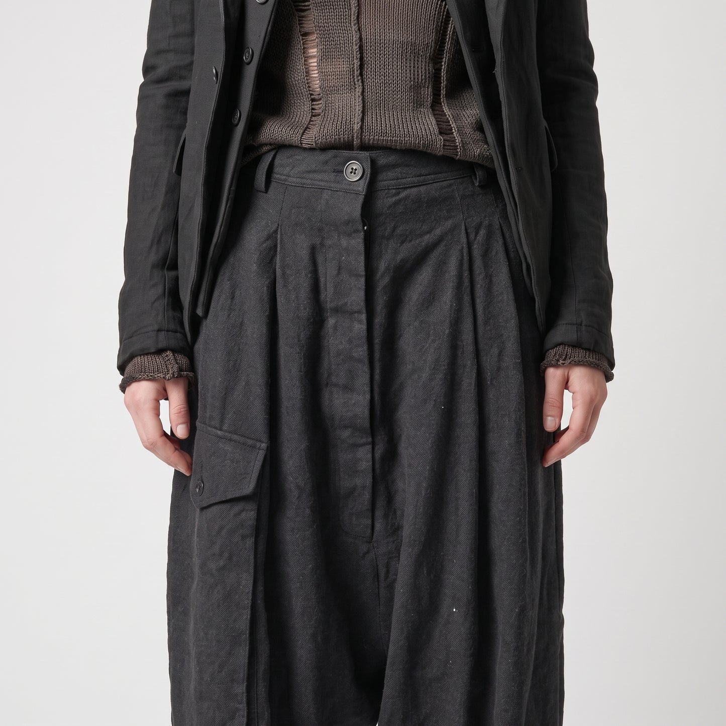 Pleated Drop-Crotch Cargo Trousers