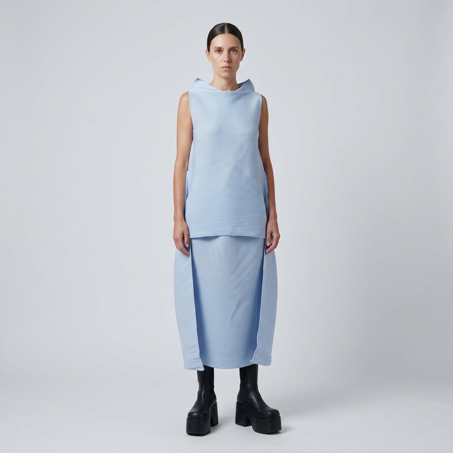 Pleated Sleeveless Mock Neck Top