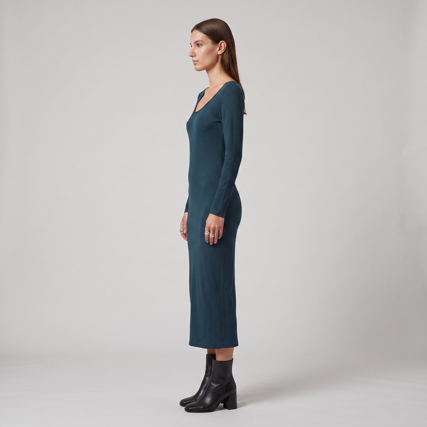 Teal Ribbed Scoop Neck Dress