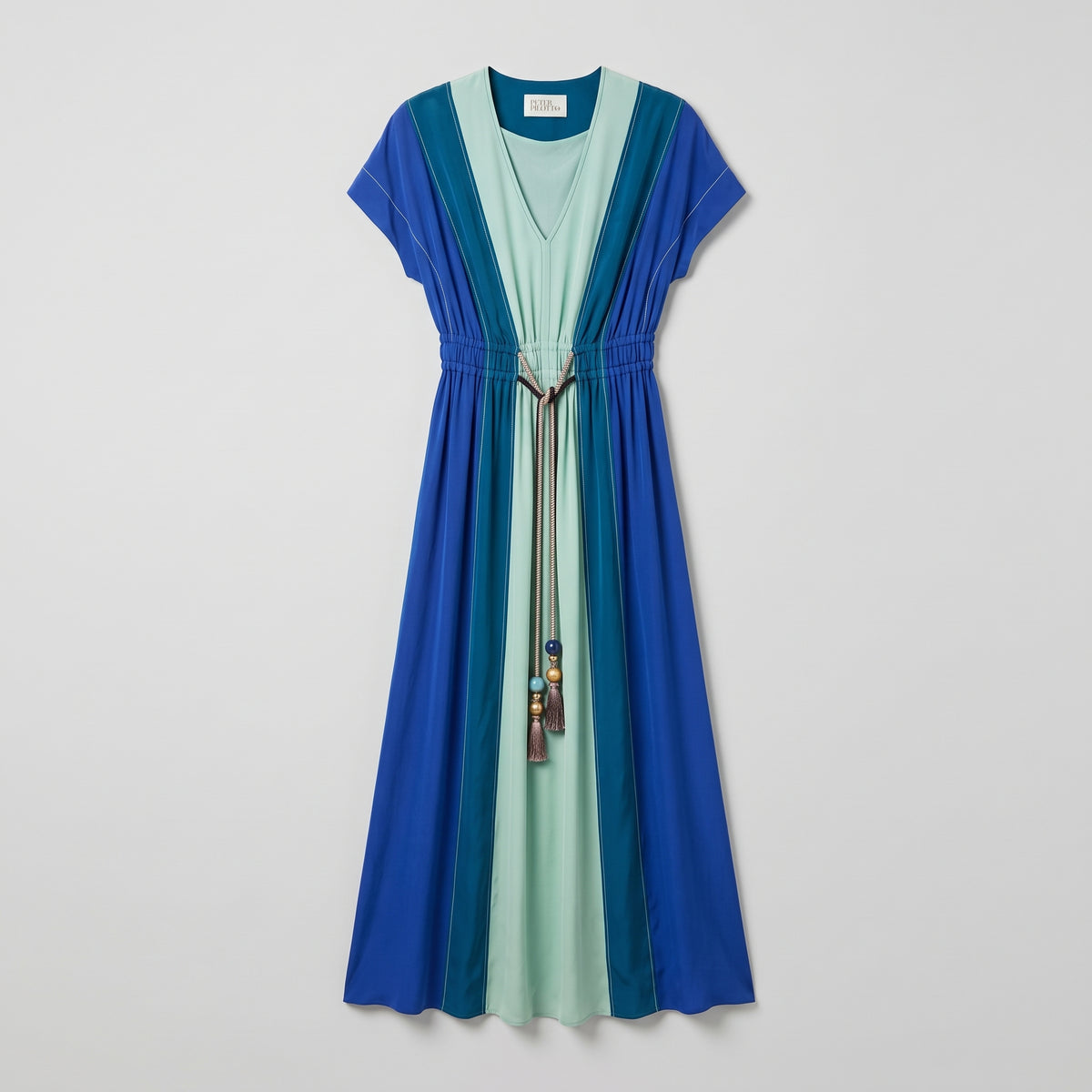Colorblocked Tasseled V-Neck Dress
