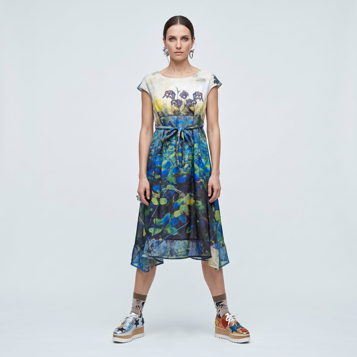 Floral Print Cap Sleeve Dress