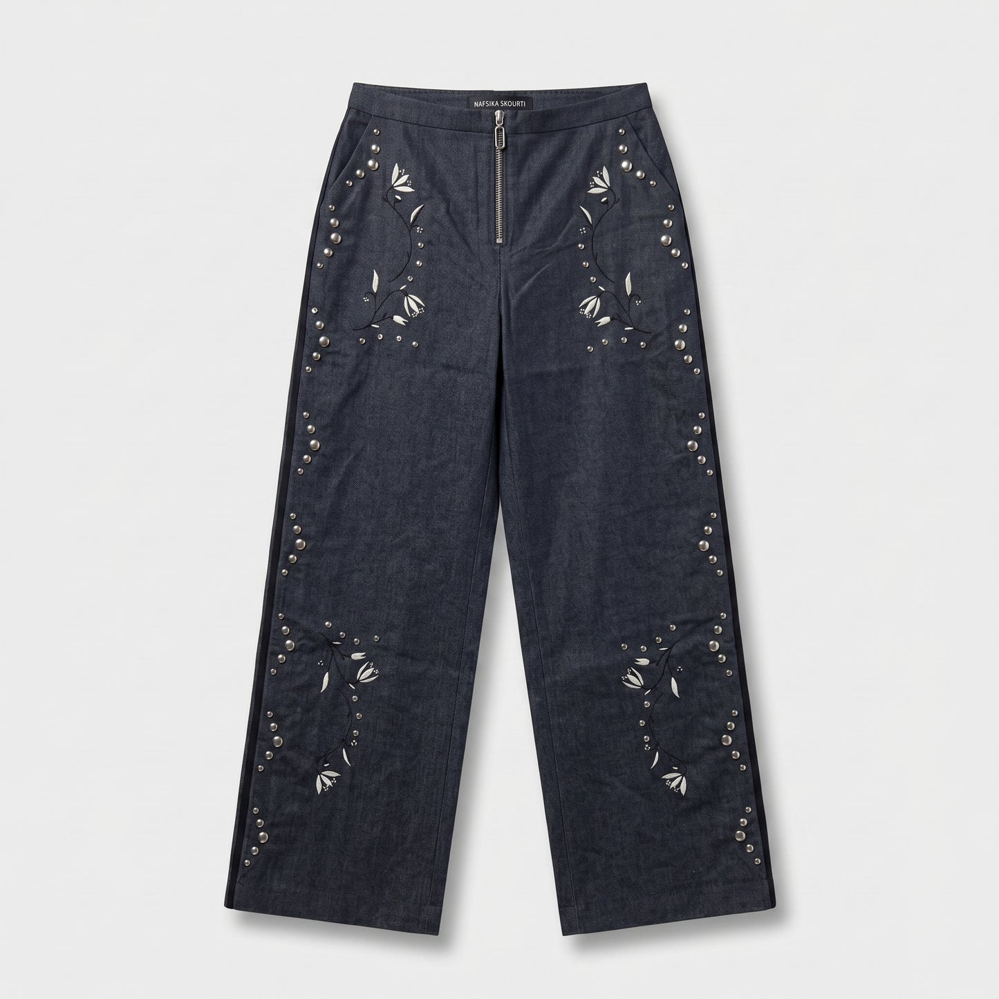 Embellished Floral Denim Trousers