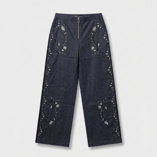 Embellished Floral Denim Trousers