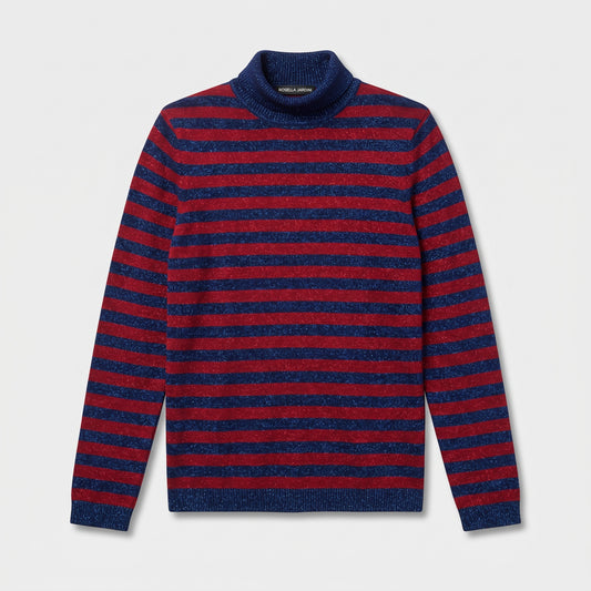 Striped Metallic Turtleneck Knit Sweater