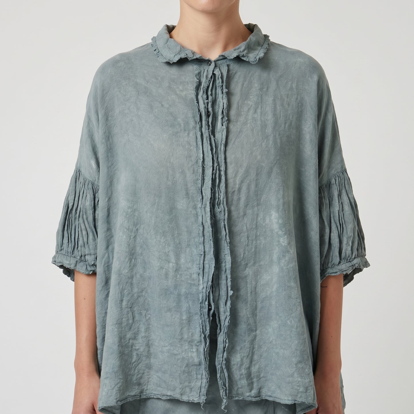 Puffed Sleeve Ruffle Trim Blouse