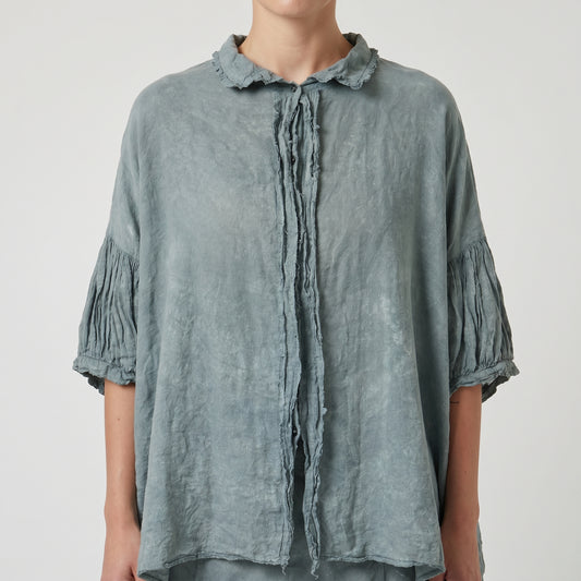 Puffed Sleeve Ruffle Trim Blouse