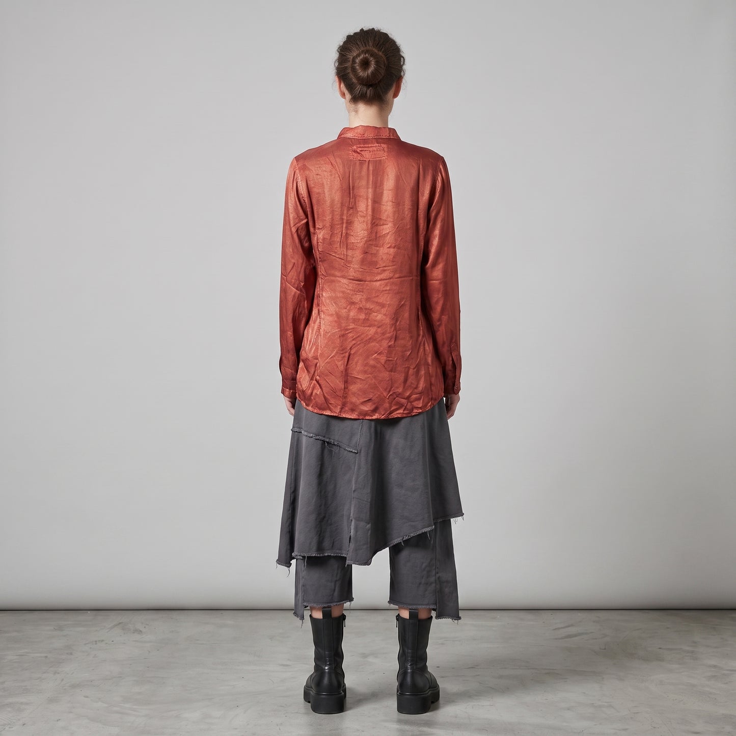 Rust Silk Button Down Shirt
