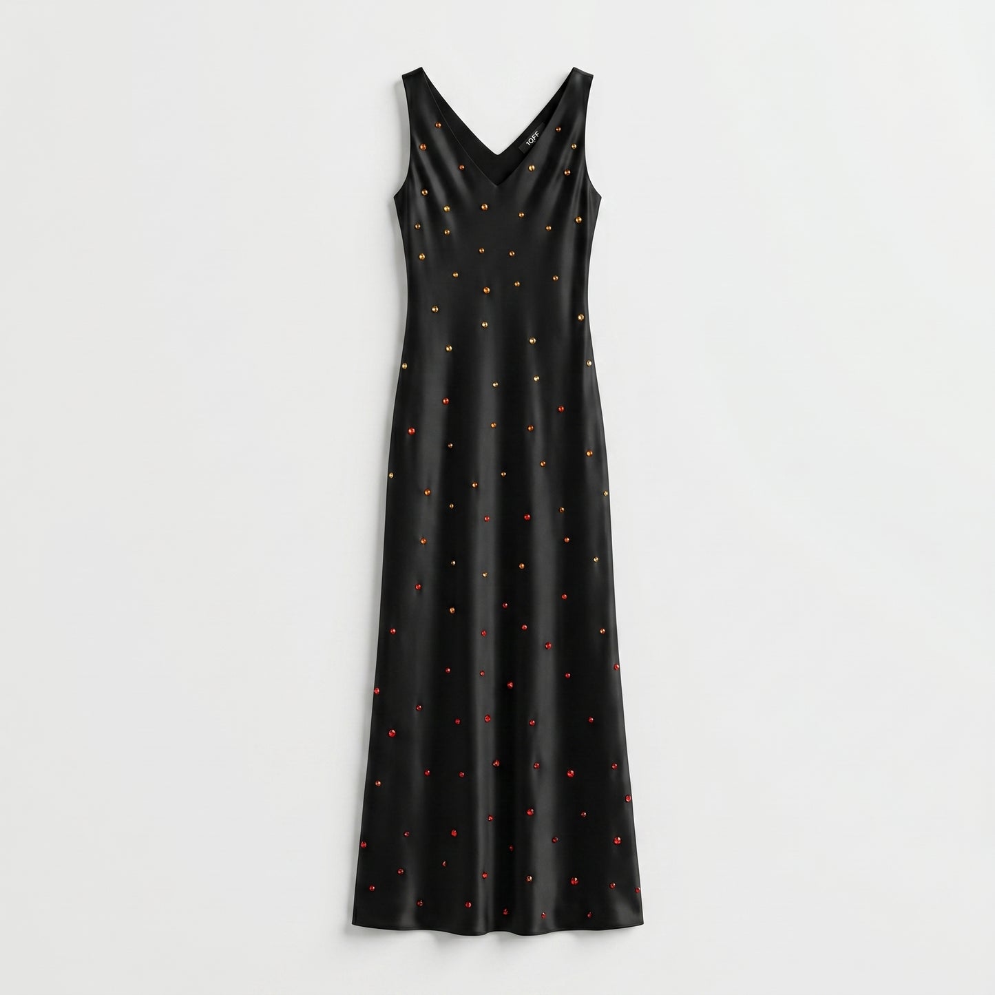 Embellished Black Satin Maxi Dress