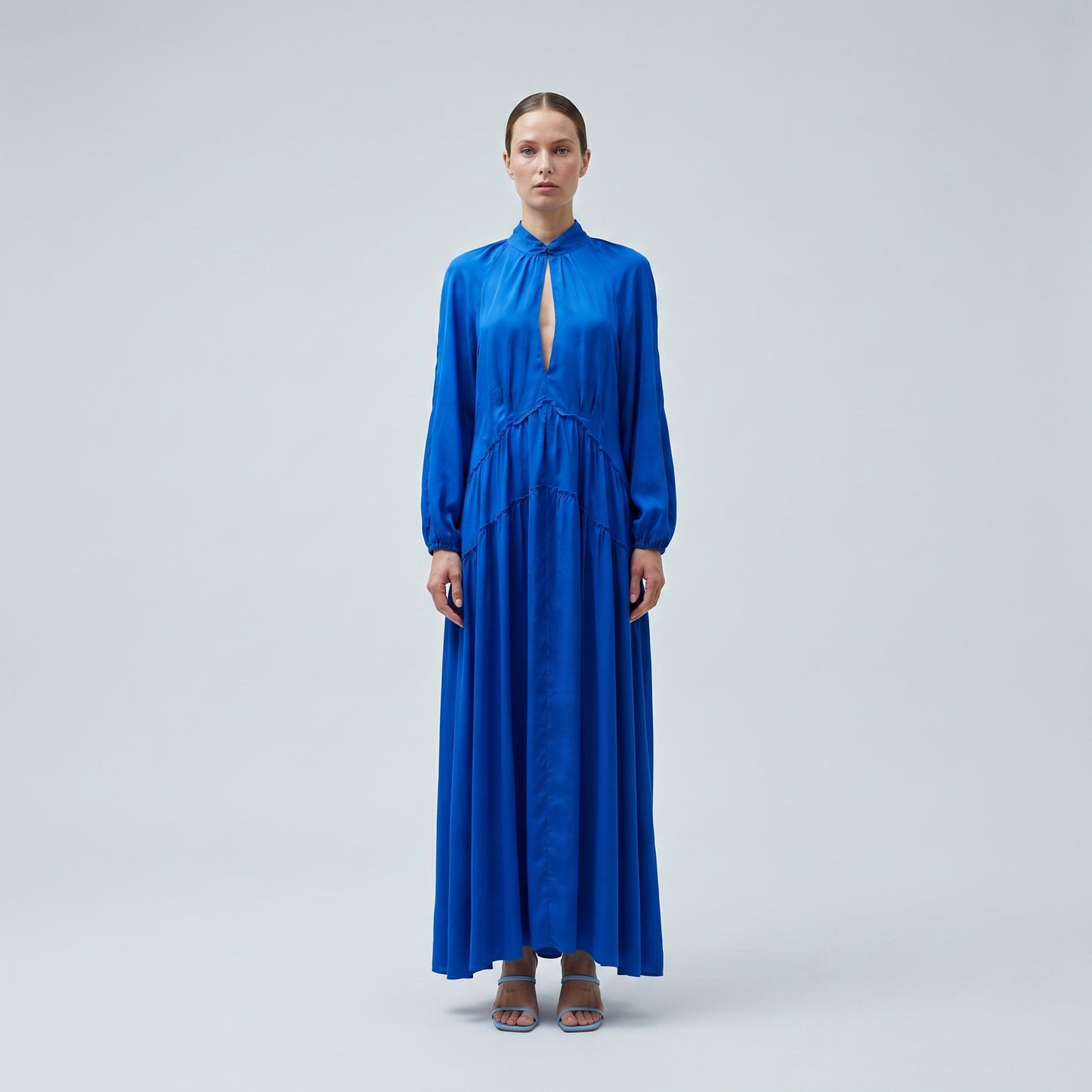 Elegant Cobalt Keyhole Midi Dress