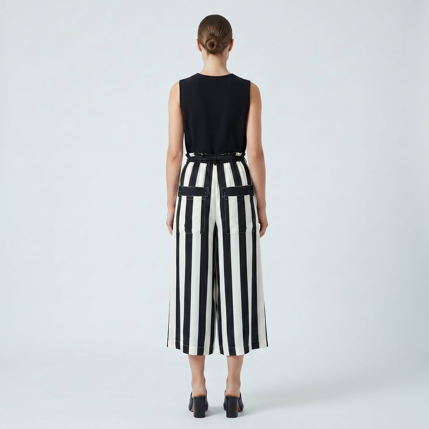Striped Wide-Leg Cropped Trousers