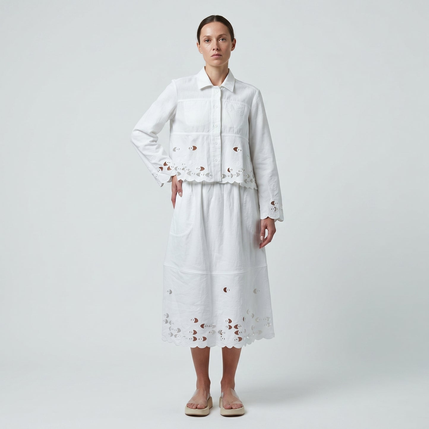 Embroidered Cutout Cropped Jacket