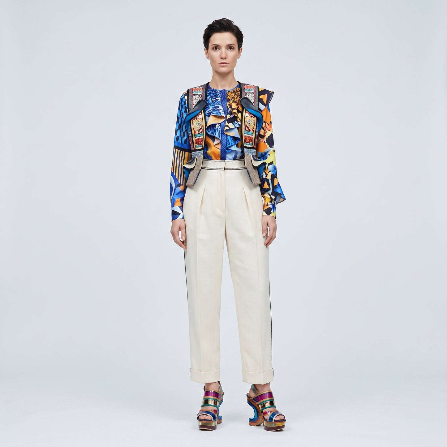 Tailored Cream High-Waist Trousers