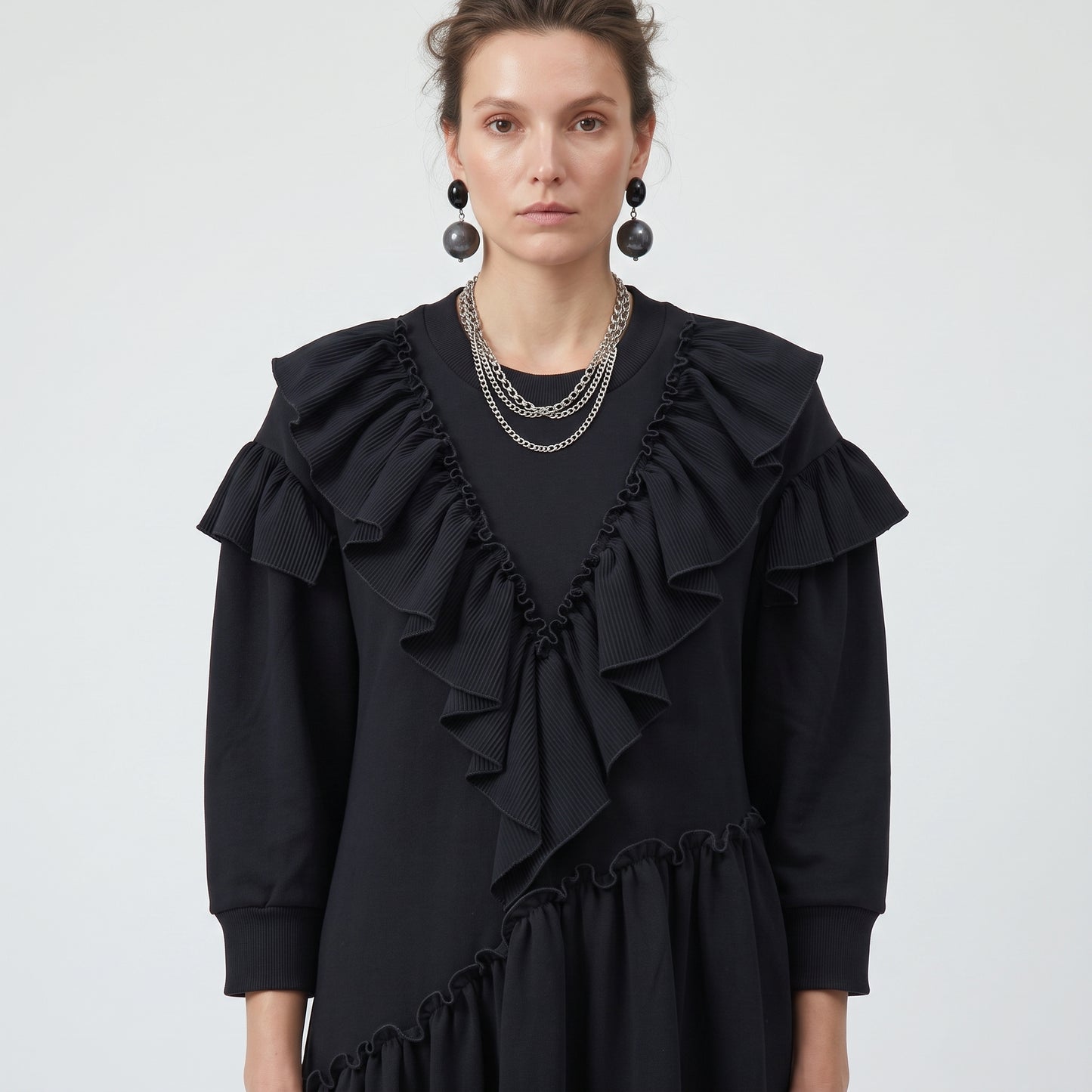 Ruffled Asymmetric Cotton Jersey Dress