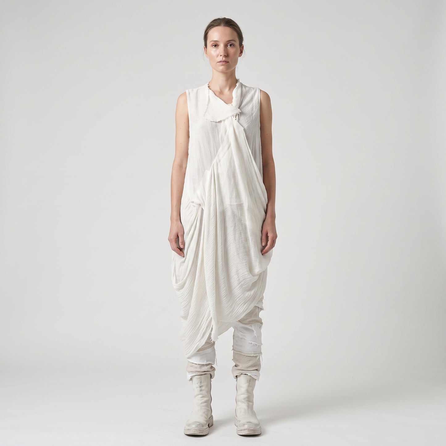 Draped Sleeveless Linen Tunic