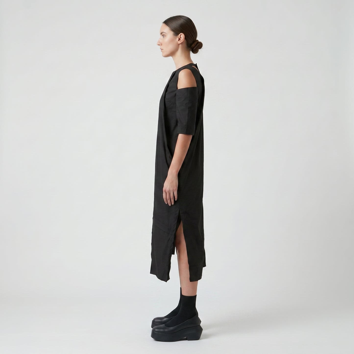 Asymmetric Cold Shoulder Midi Dress