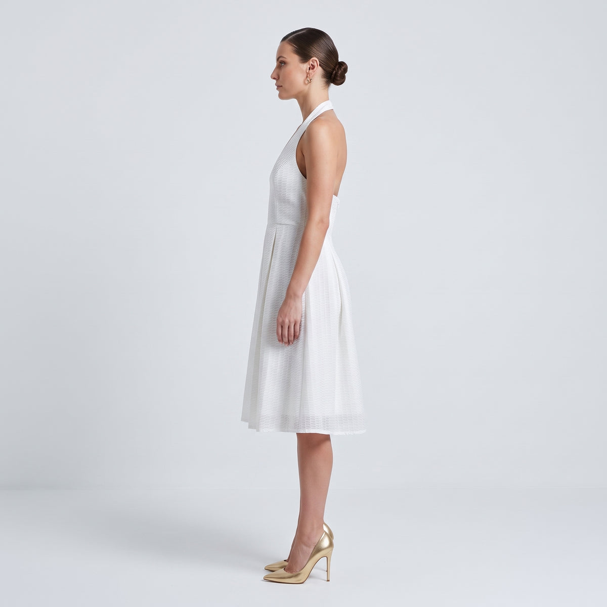 Textured White Halter Dress