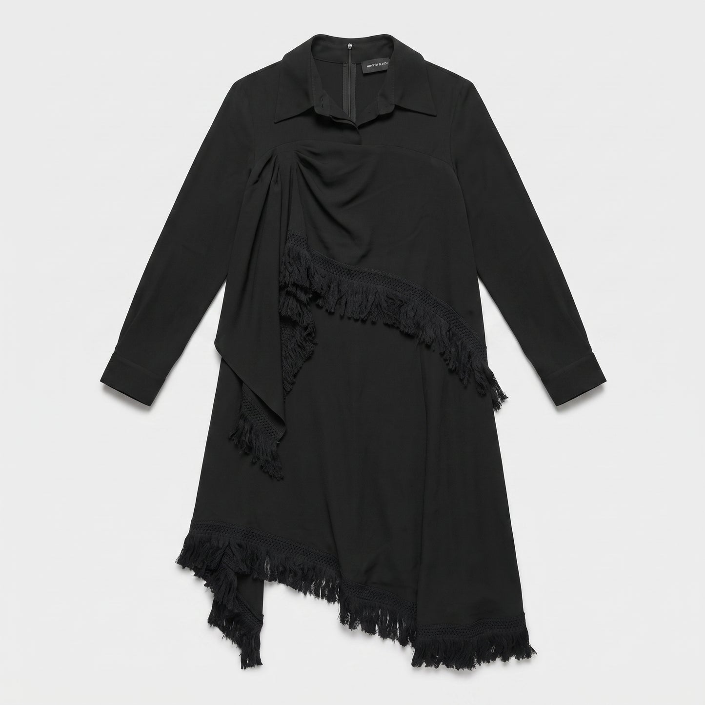 Fringed Asymmetric Black Dress