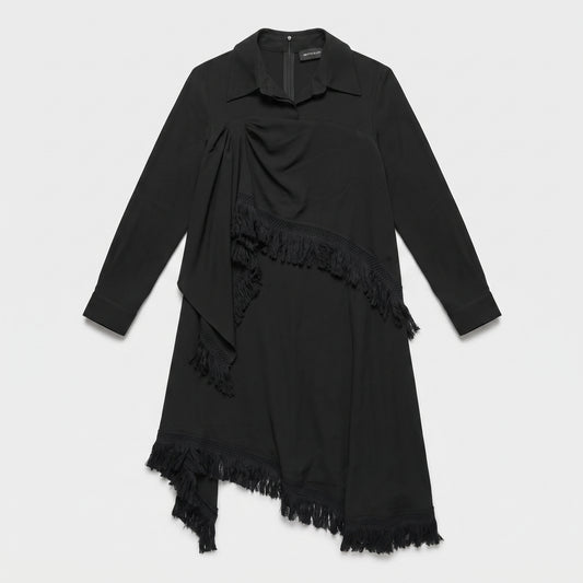 Fringed Asymmetric Black Dress
