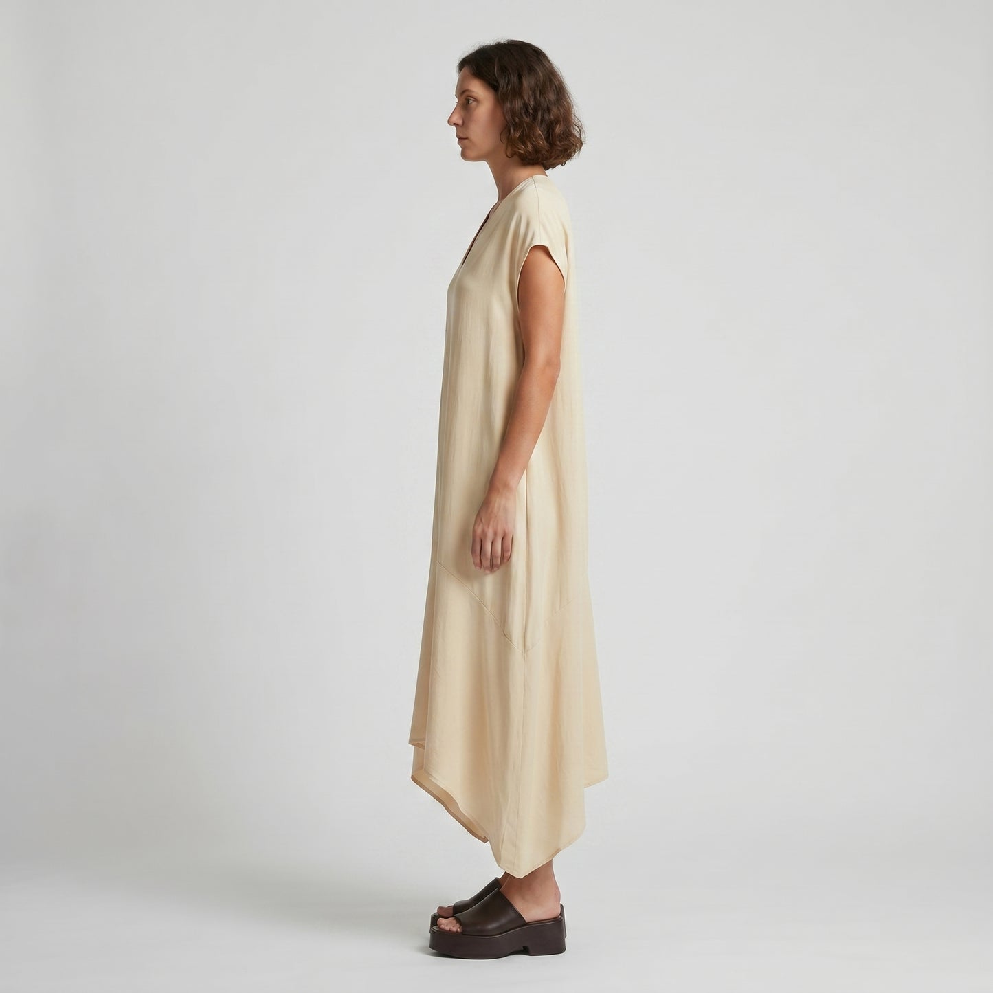 Asymmetric V-Neck Midi Dress