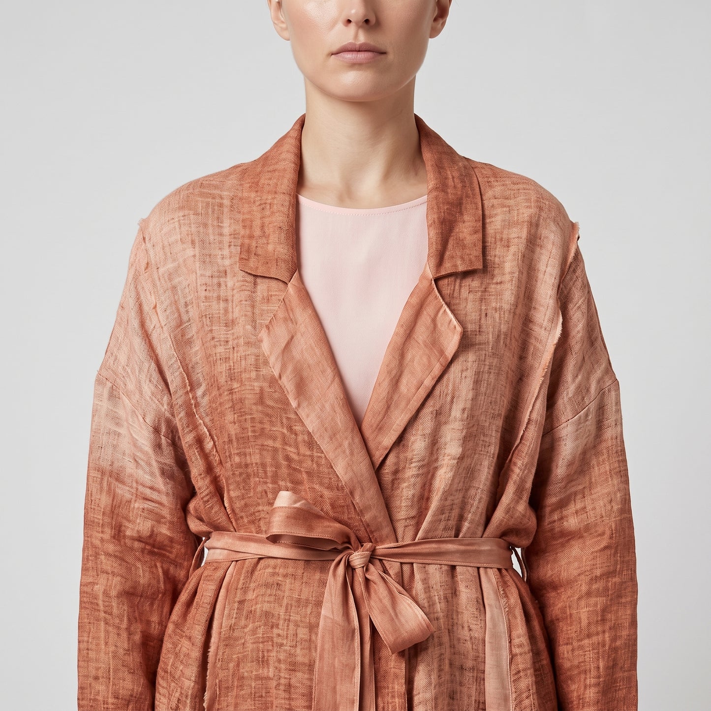 Belted Terracotta Linen Duster Coat