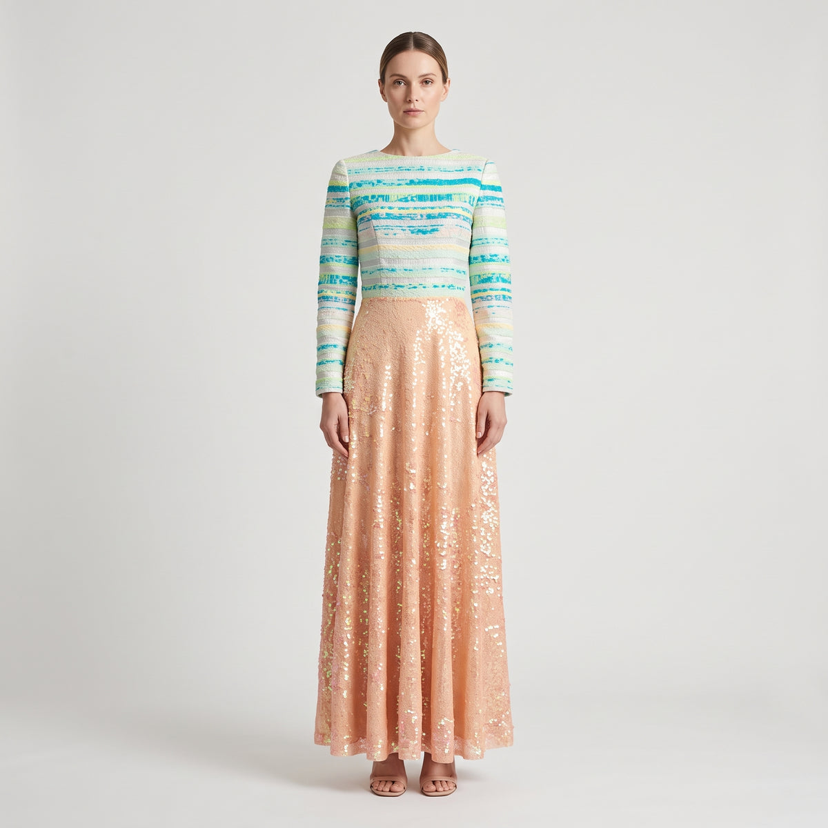 Striped Sequin Embellished Gown
