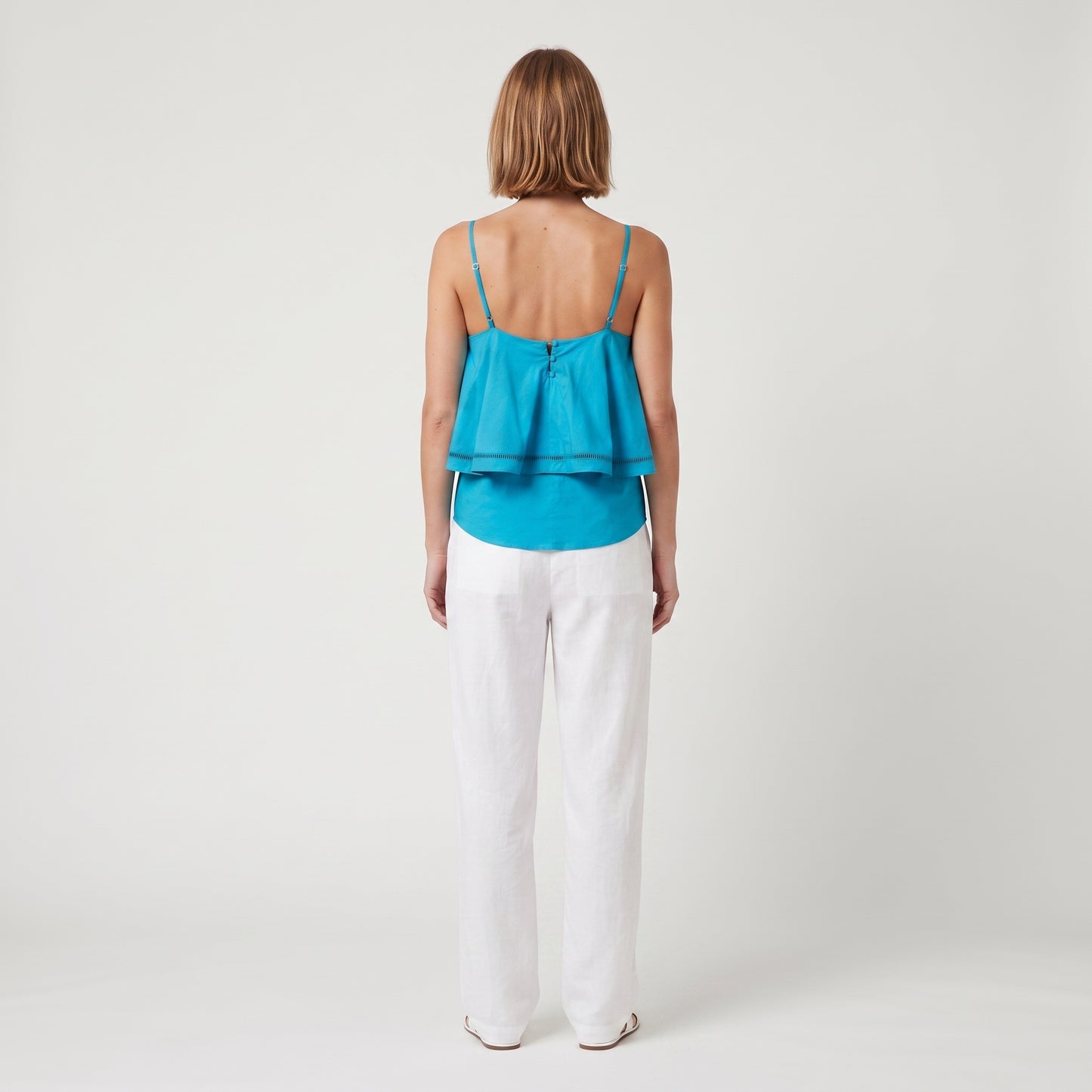 Blue Ruffled Spaghetti Strap Top