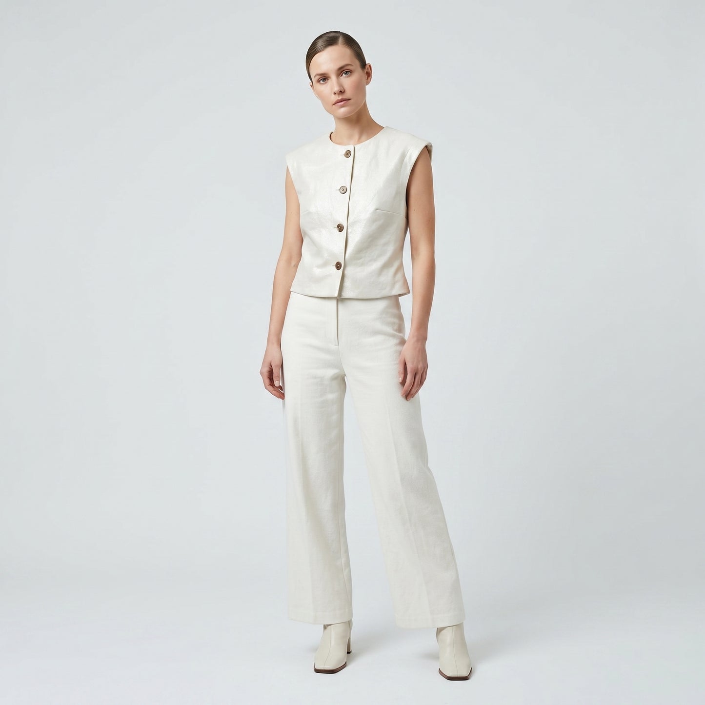 Structured Metallic White Vest
