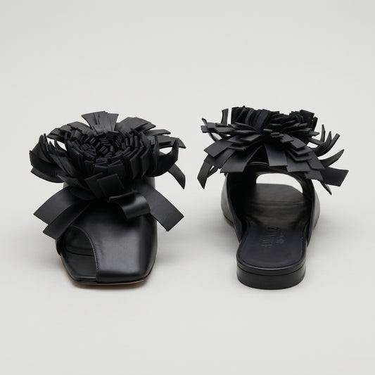 Floral Fringe Leather Slides
