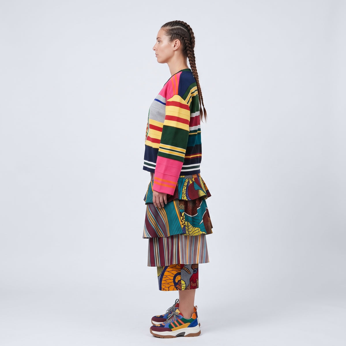 Striped Intarsia Graphic Knit Sweater