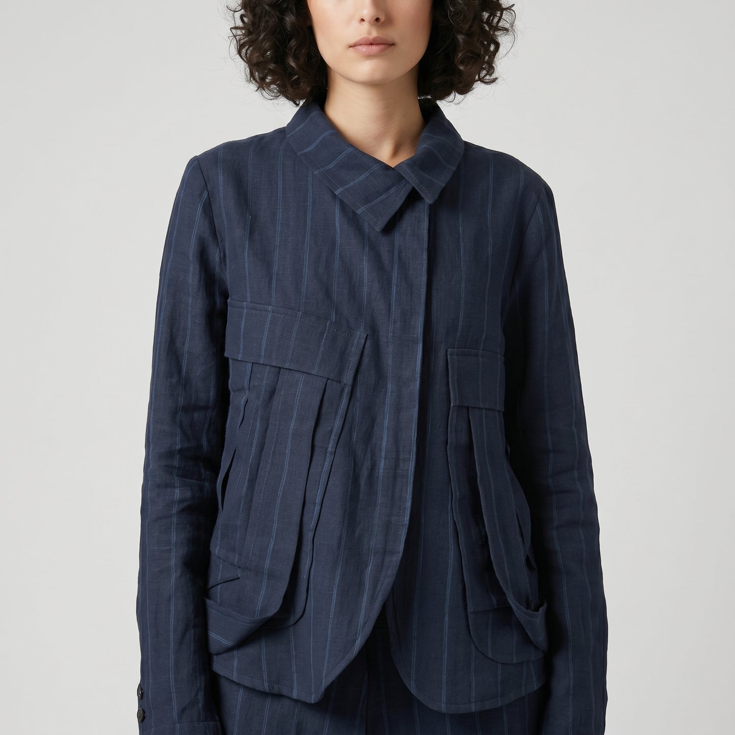 Pinstripe Structured Collar Jacket