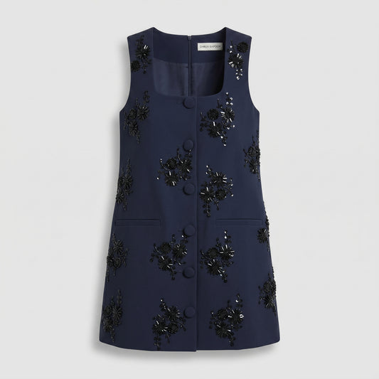 Embellished Navy Tailored Vest