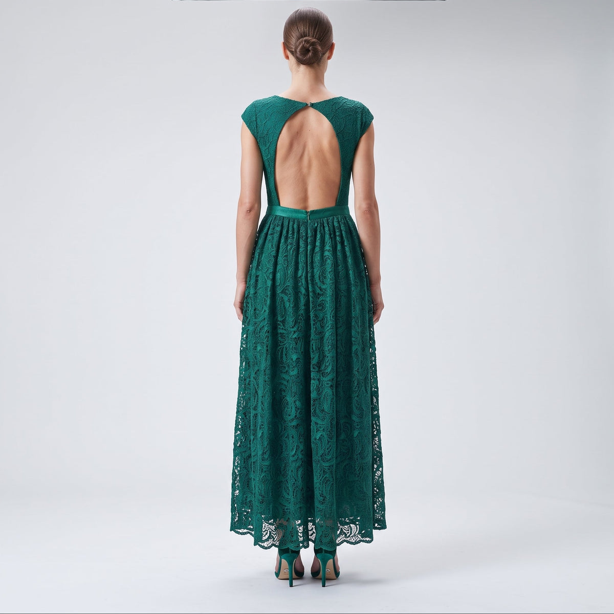 Emerald Green Lace Midi Dress