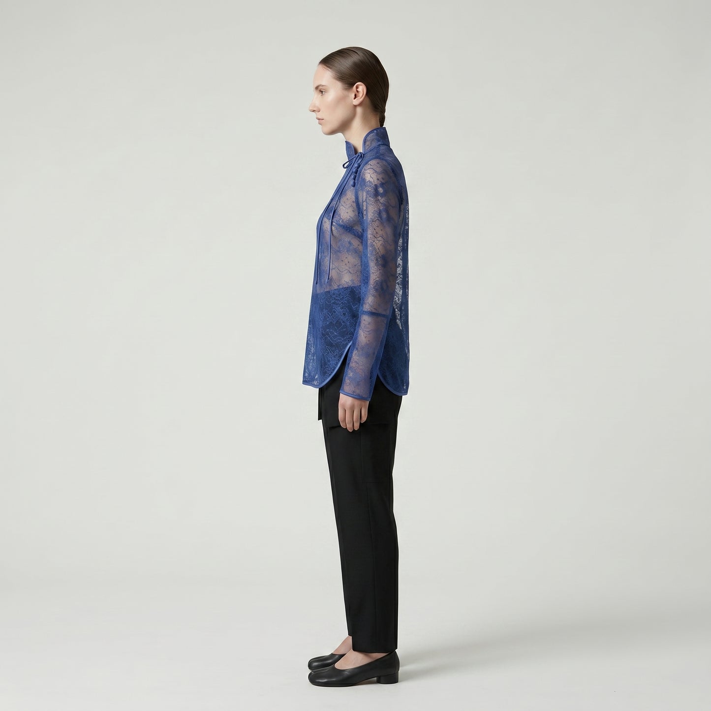 Elegant Sheer Lace Mock-Neck