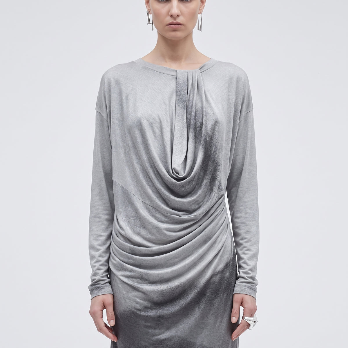 Draped Ombre Long Sleeve Top