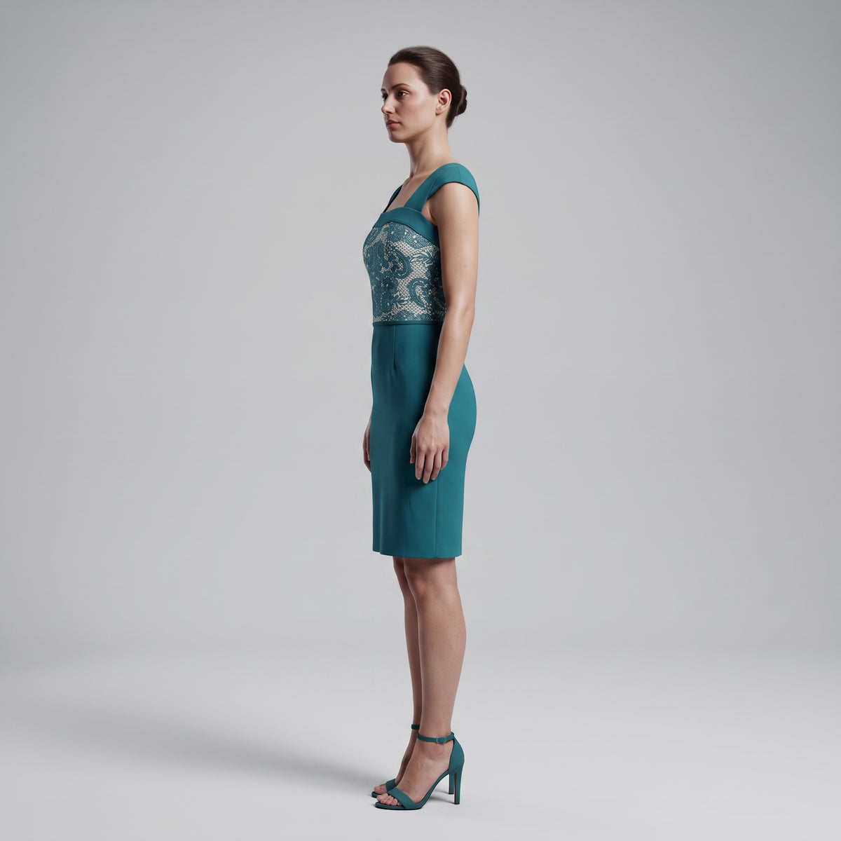 Elegant Teal Lace Panel Dress