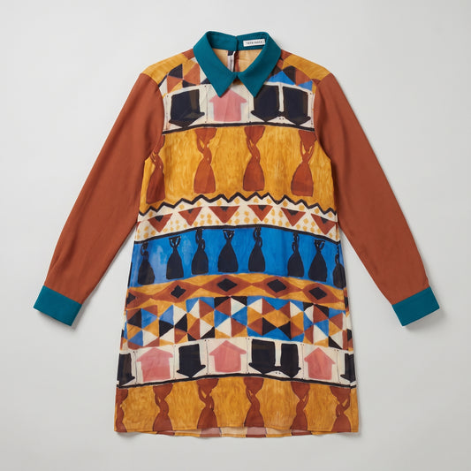Abstract Printed Long Sleeve Dress