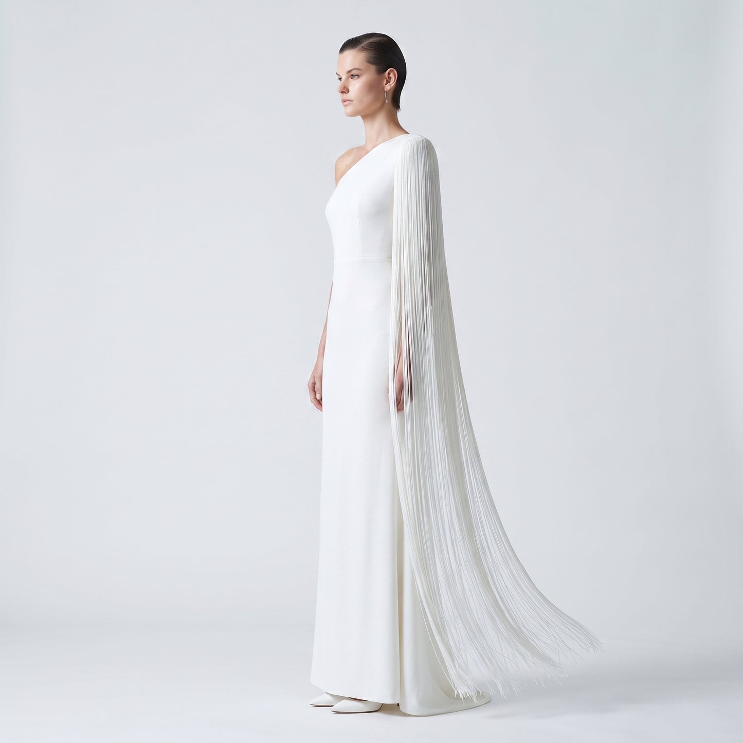 One-Shoulder Fringe Detail Gown