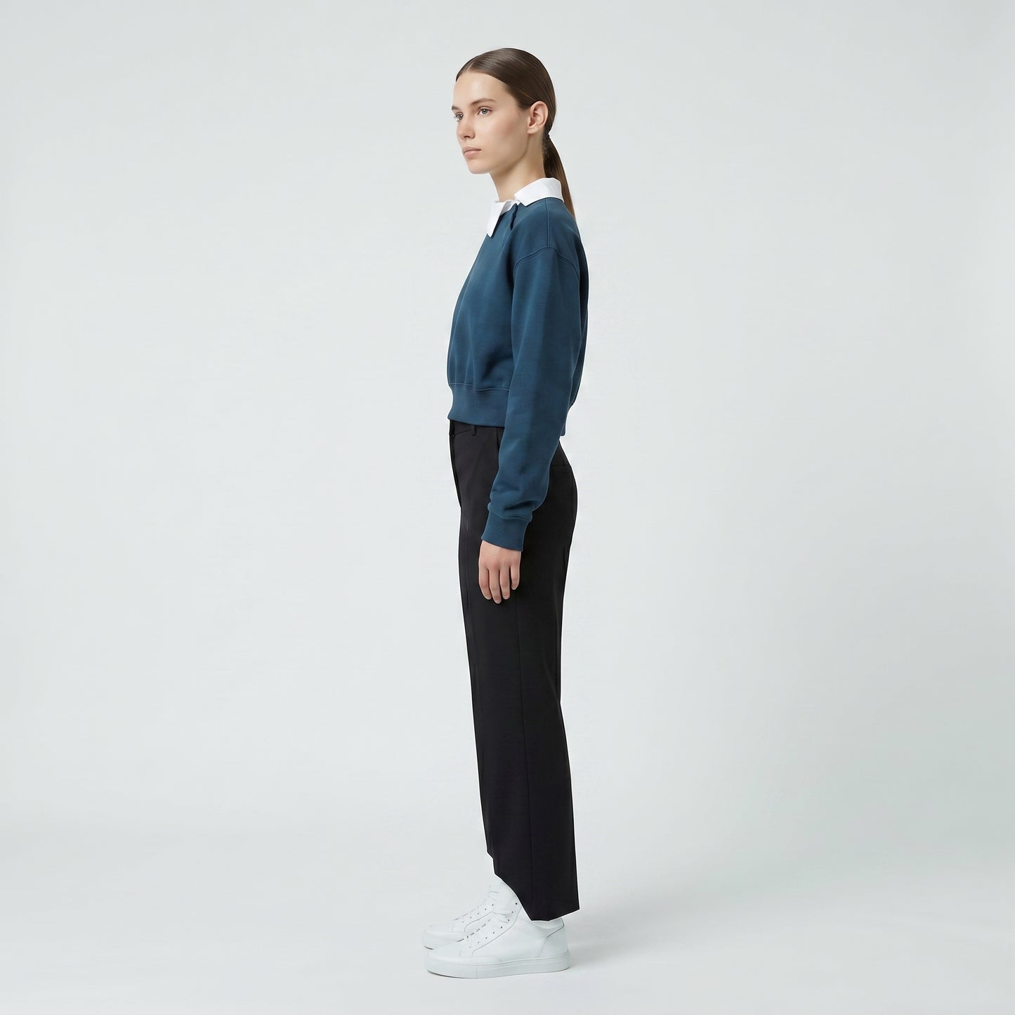 Collared Cropped Cotton Sweatshirt