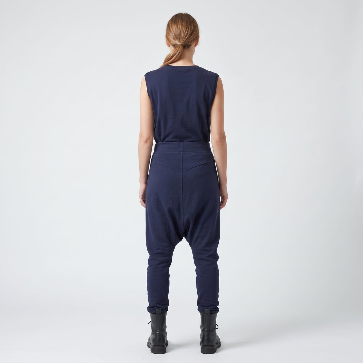 Sculpted High-Waisted Navy Trousers