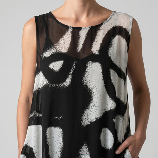 Monochrome Abstract Sleeveless Dress