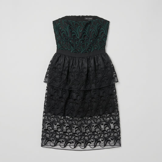 Embroidered Tiered Strapless Midi Dress