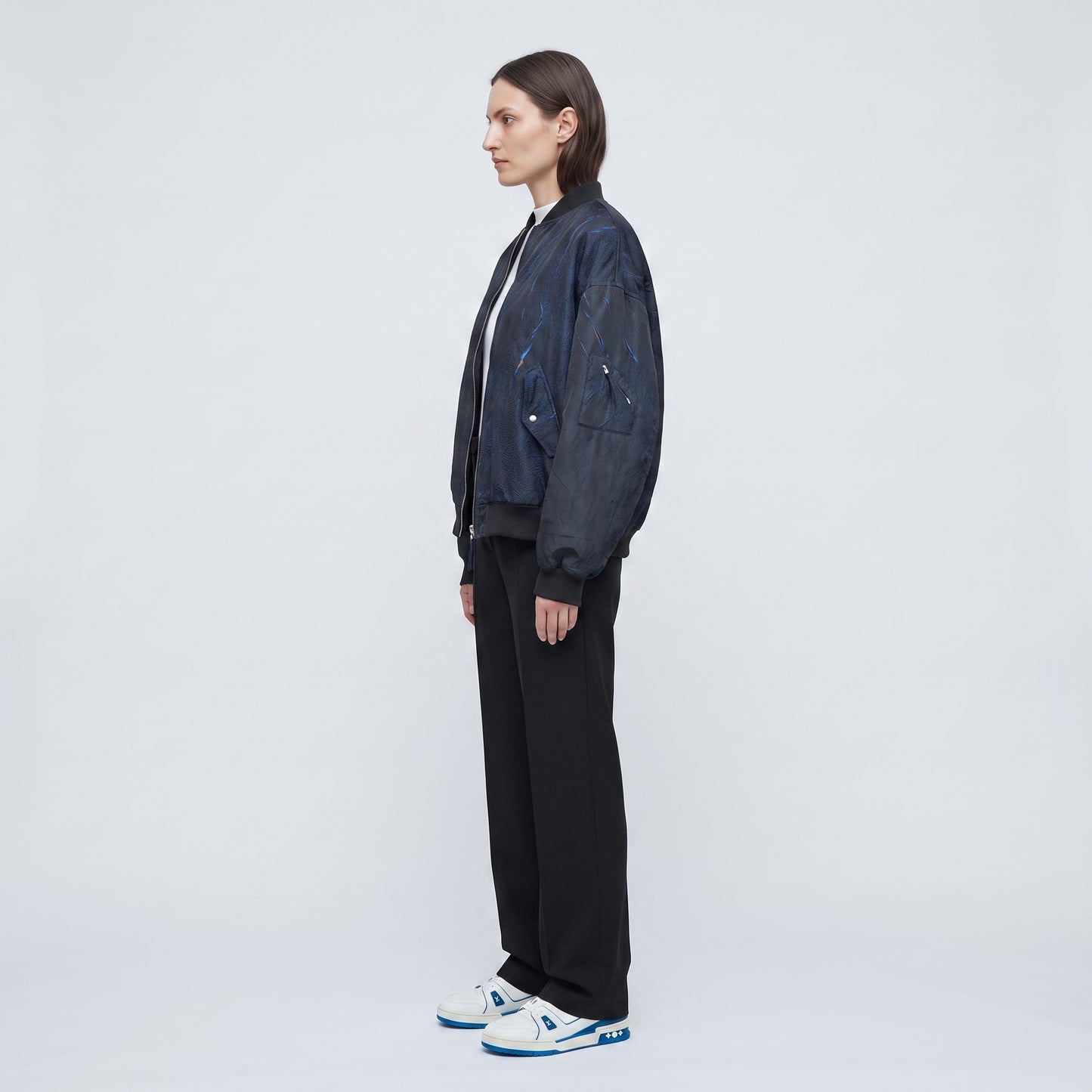 Textured Navy Bomber Jacket